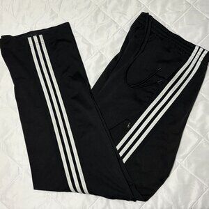 Adidas Mens XL Black 3 Stripe Track Pants Joggers Zip Pocket Read